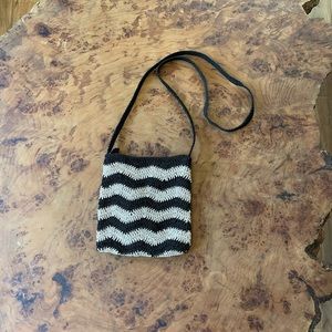 Crochet knit black and white vintage like purse